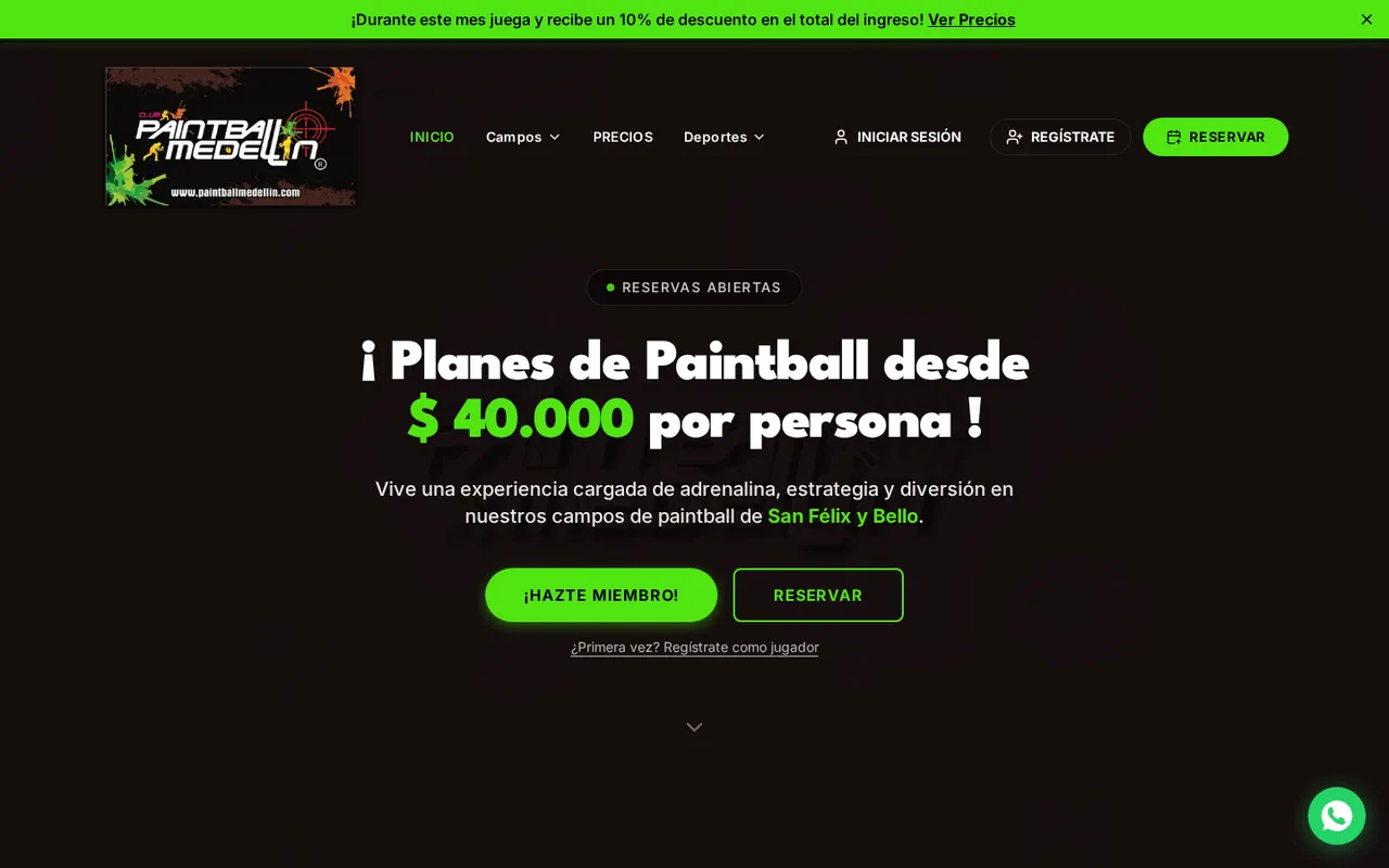 paintballmedellin.com.co: la página de reservas de Paintball Medellín